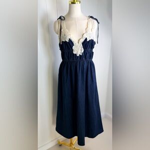 En Saison Navy Maxi Dress with Cream Lace Trim